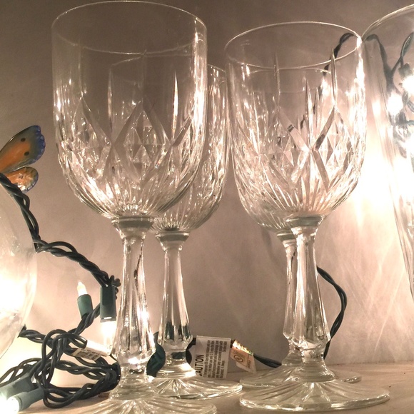Cut glass Stemware Faceted Wine Goblet Geometric Stem Glassware Dinnerware